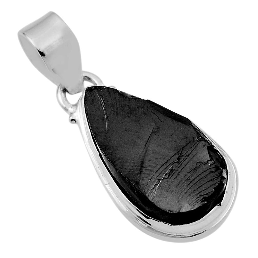 925 sterling silver 9.50cts natural black tourmaline rough pear pendant n31242