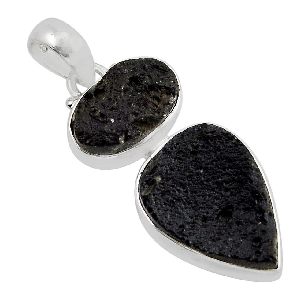 925 sterling silver 12.60cts natural black tourmaline rough pear pendant y53389