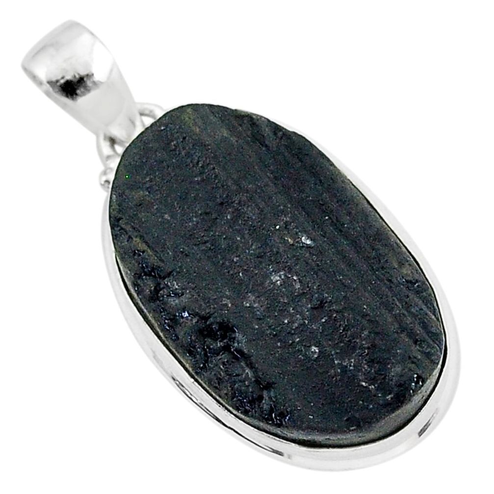 925 sterling silver 21.48cts natural black tourmaline raw pendant r96731