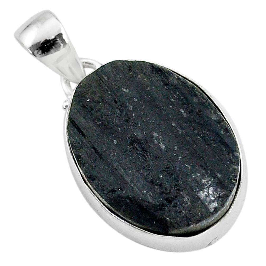 925 sterling silver 18.15cts natural black tourmaline raw pendant r96738