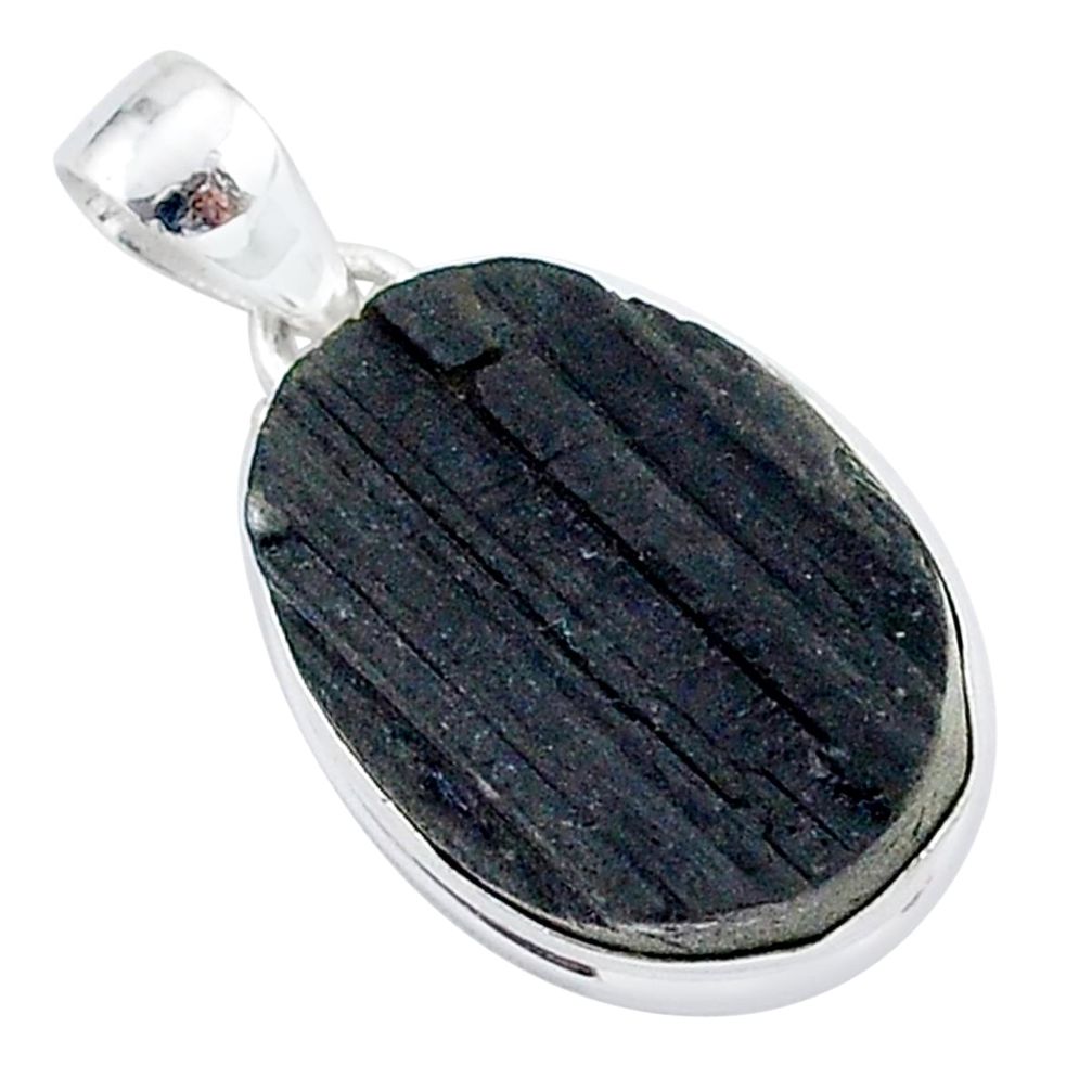 925 sterling silver 17.22cts natural black tourmaline raw pendant r96750