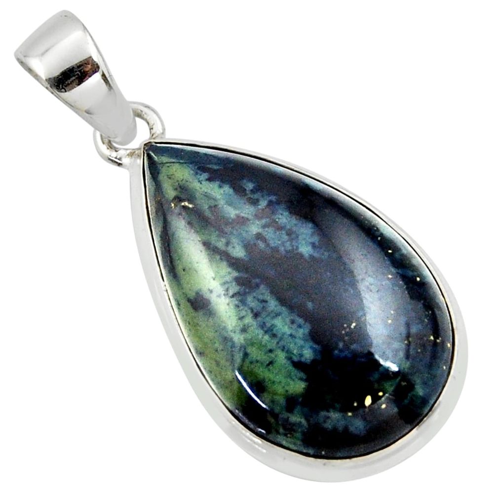 925 sterling silver 18.15cts natural black vivianite pear pendant jewelry r40016