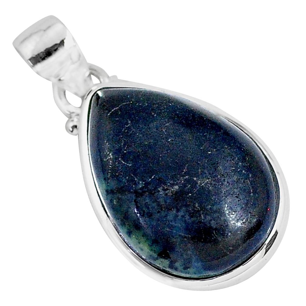 925 sterling silver 11.17cts natural black vivianite pear shape pendant r94490