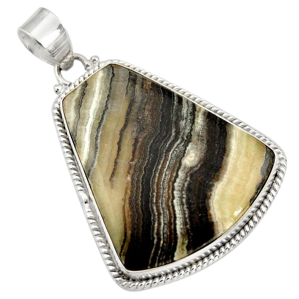 925 sterling silver 26.70cts natural black zebra jasper fancy pendant d41872