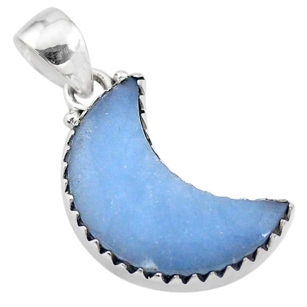 925 sterling silver 9.72cts natural blue angelite fancy moon pendant t21816