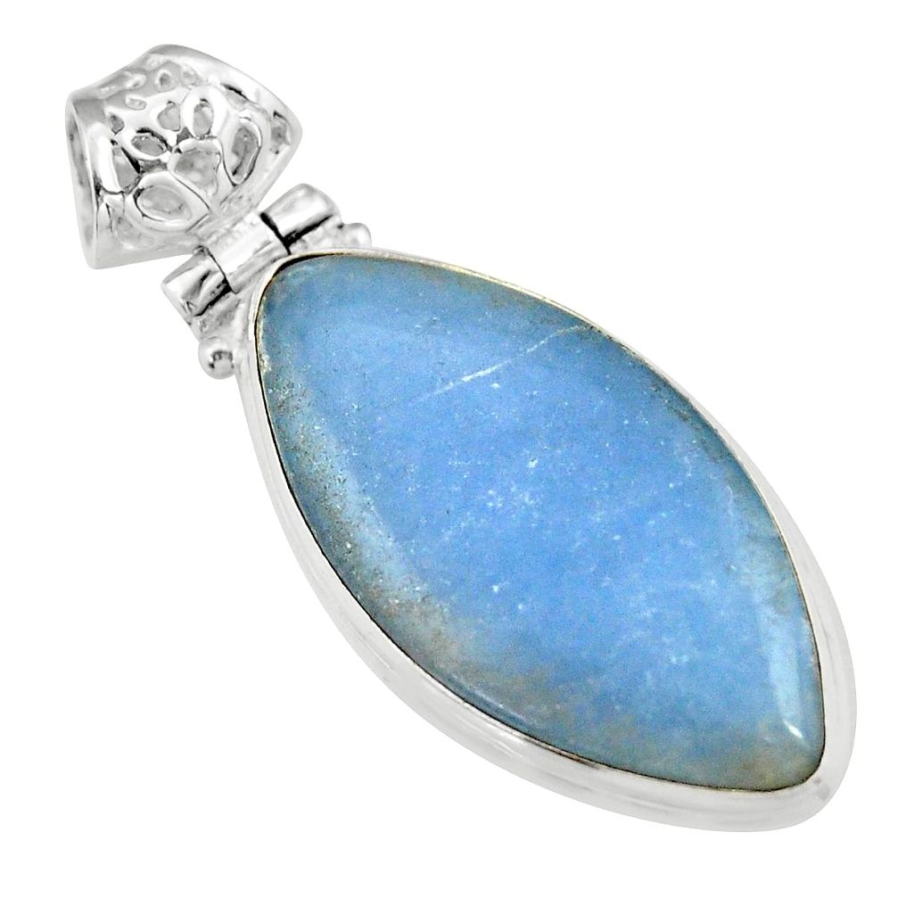 925 sterling silver 17.42cts natural blue angelite marquise pendant r19628