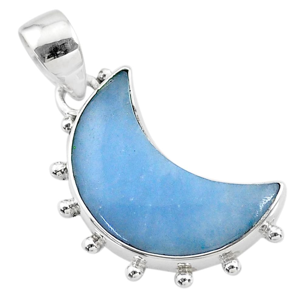 925 sterling silver 9.68cts natural blue angelite moon pendant t21819