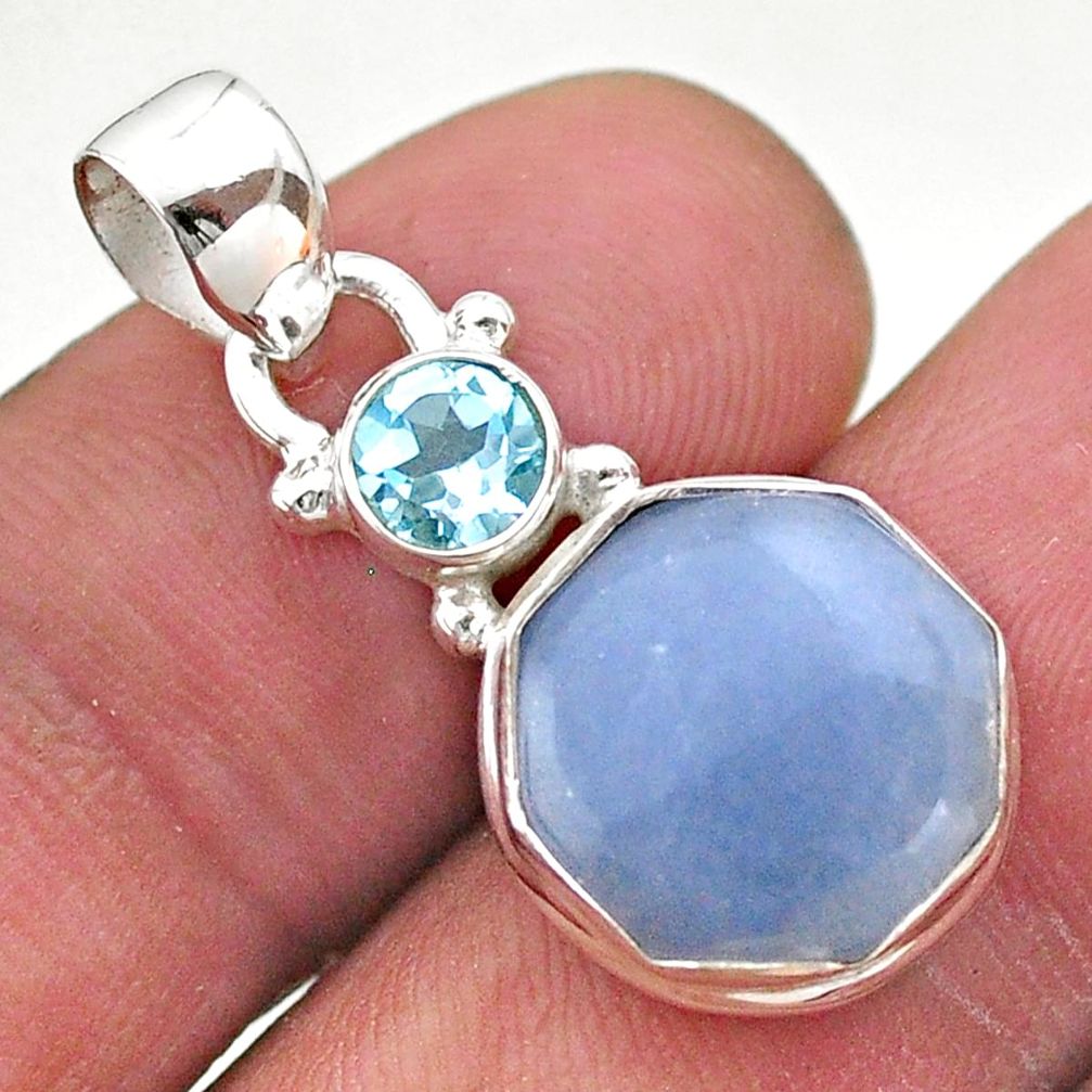 925 sterling silver 6.25cts natural blue angelite topaz hexagon pendant t46496