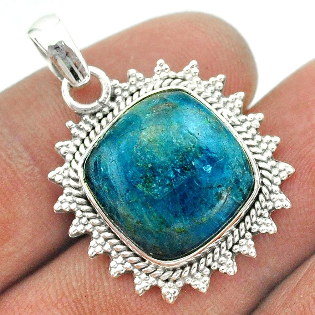 925 sterling silver 12.83cts natural blue apatite (madagascar) pendant t53279