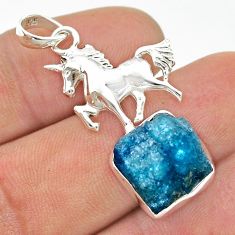 925 sterling silver 9.03cts natural blue apatite rough horse pendant u42312