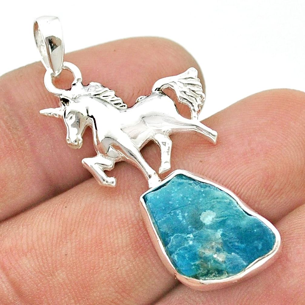 925 sterling silver 8.36cts natural blue apatite rough horse pendant u42320