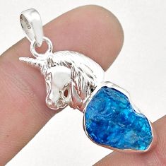 925 sterling silver 7.27cts natural blue apatite rough horse pendant u49096
