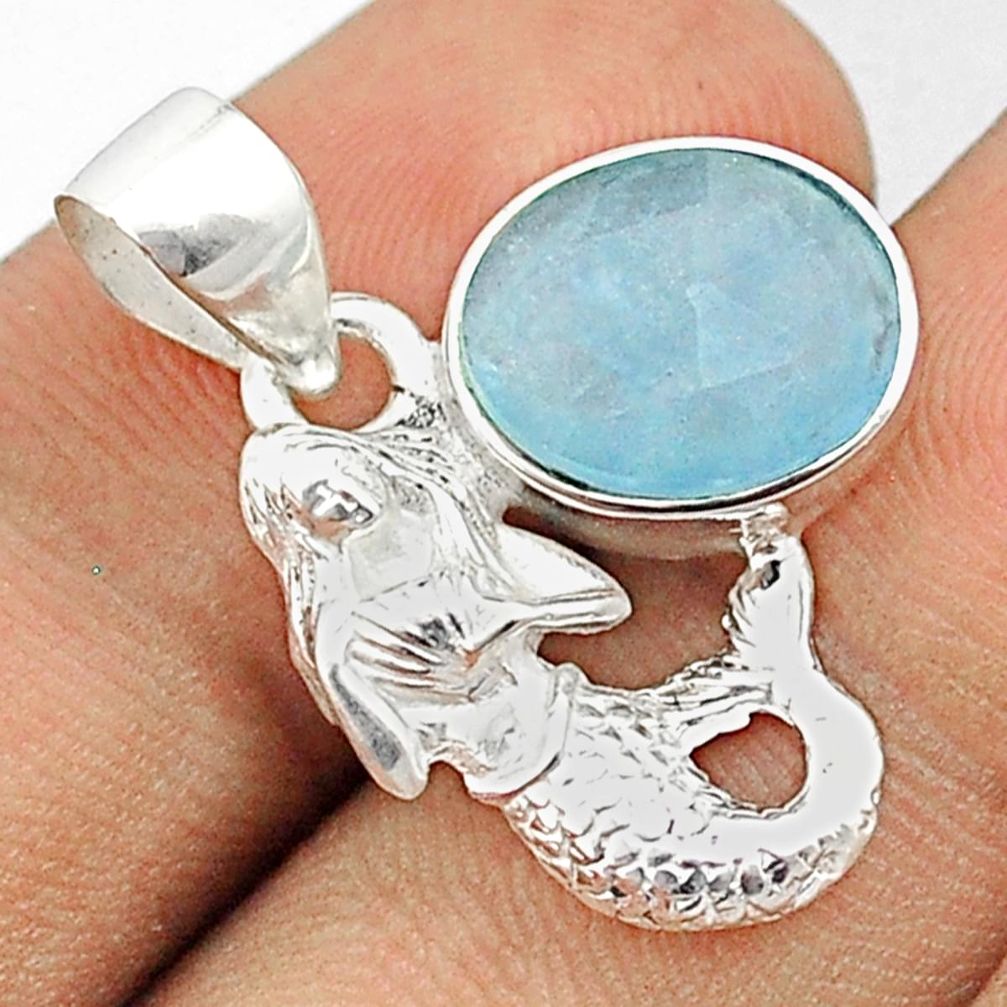 925 sterling silver 5.05cts sea life natural blue aquamarine fairy mermaid pendant u26428