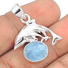 925 sterling silver 4.99cts natural blue aquamarine oval dolphin pendant u25958