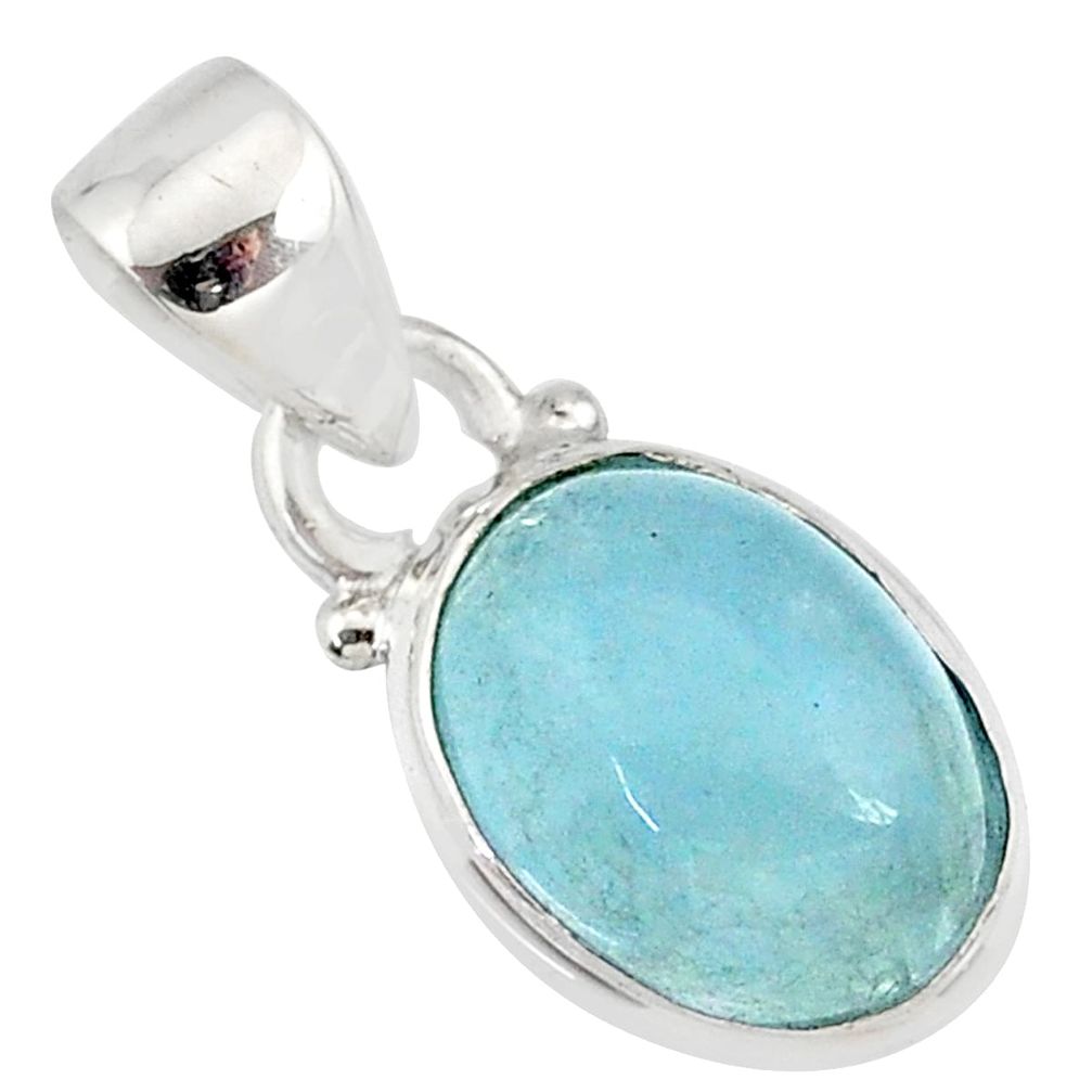 925 sterling silver 4.22cts natural blue aquamarine oval pendant jewelry r78324