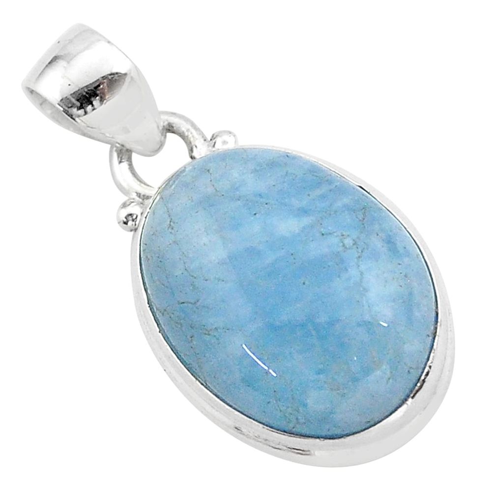 925 sterling silver 15.72cts natural blue aquamarine oval pendant jewelry t42754