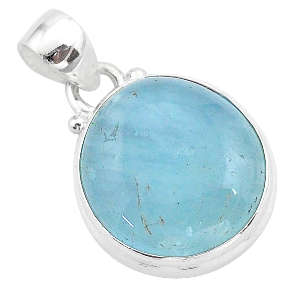 925 sterling silver 14.72cts natural blue aquamarine oval pendant jewelry t42777