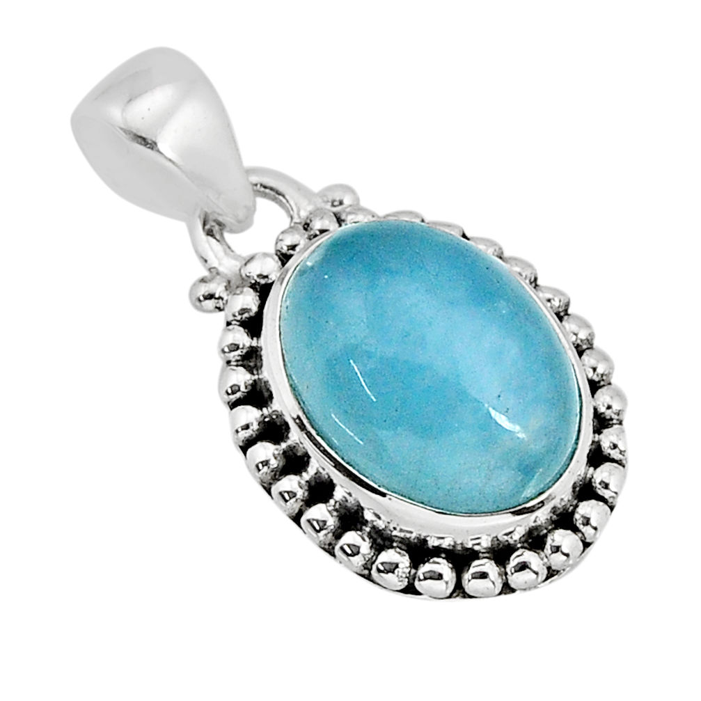 925 sterling silver 5.10cts natural blue aquamarine oval pendant jewelry y76668