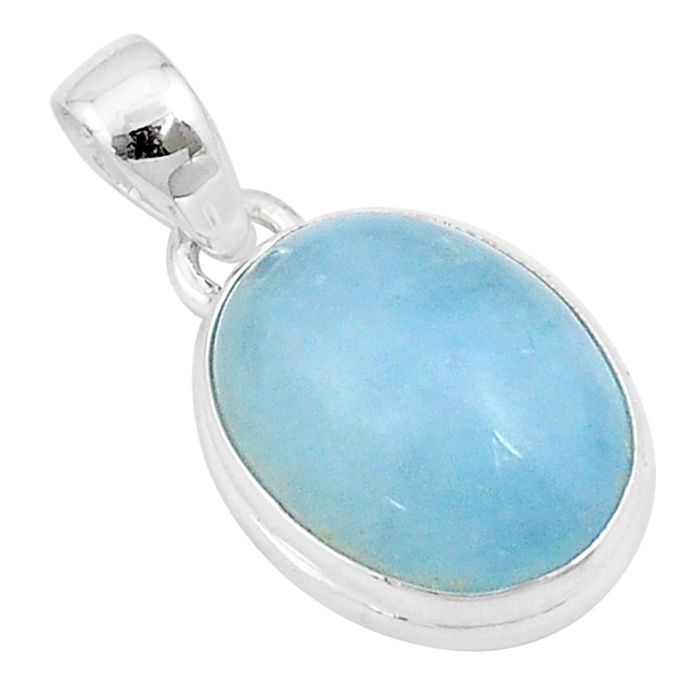 925 sterling silver 11.07cts natural blue aquamarine oval pendant u25703