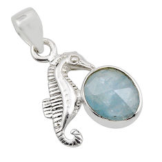925 sterling silver 5.15cts natural blue aquamarine oval seahorse pendant y88798