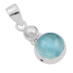 925 sterling silver 5.24cts natural blue aquamarine pearl pendant jewelry y93068