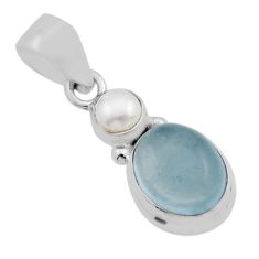 925 sterling silver 5.80cts natural blue aquamarine pearl pendant jewelry y93076