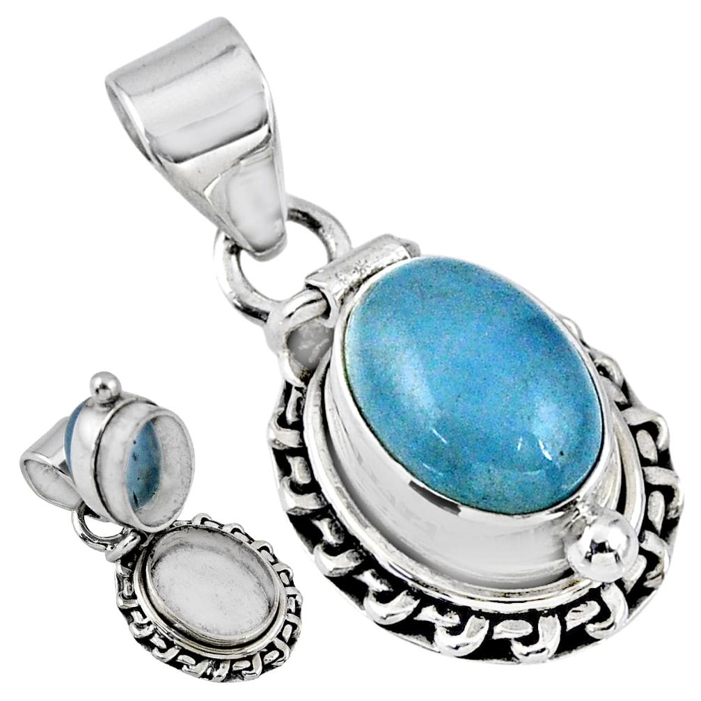 925 sterling silver 4.21cts natural blue aquamarine poison box pendant r55655