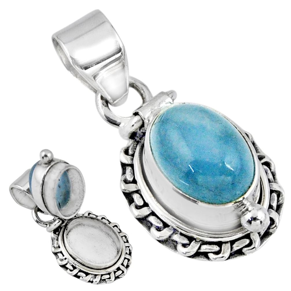 925 sterling silver 4.50cts natural blue aquamarine poison box pendant r55659