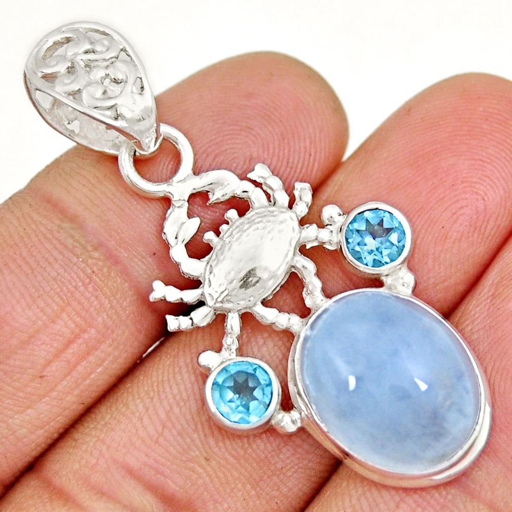 925 sterling silver 9.91cts natural blue aquamarine topaz crab pendant y9633