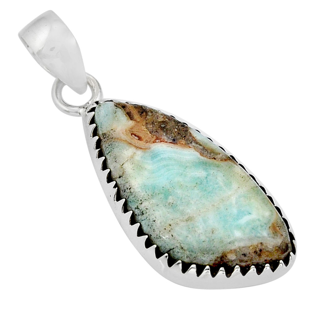 925 sterling silver 12.55cts natural blue aragonite fancy pendant jewelry y27830