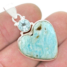 925 sterling silver 13.37cts natural blue aragonite heart topaz pendant u47219