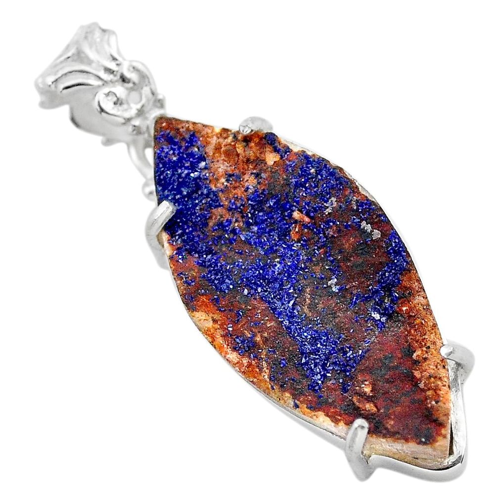 925 sterling silver 17.37cts natural blue azurite druzy marquise pendant t29517