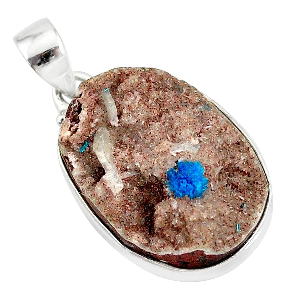 925 sterling silver 19.72cts natural blue cavansite oval handmade pendant r86094