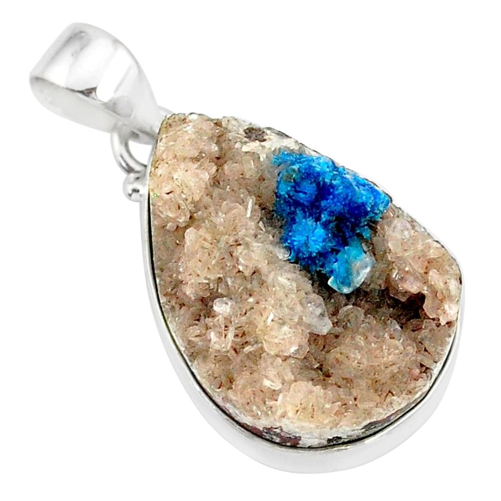 925 sterling silver 17.22cts natural blue cavansite pear handmade pendant r86096