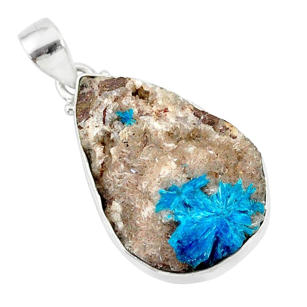 925 sterling silver 17.57cts natural blue cavansite pear handmade pendant r86100