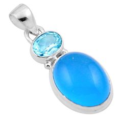 925 sterling silver 11.15cts natural blue chalcedony oval topaz pendant u13277
