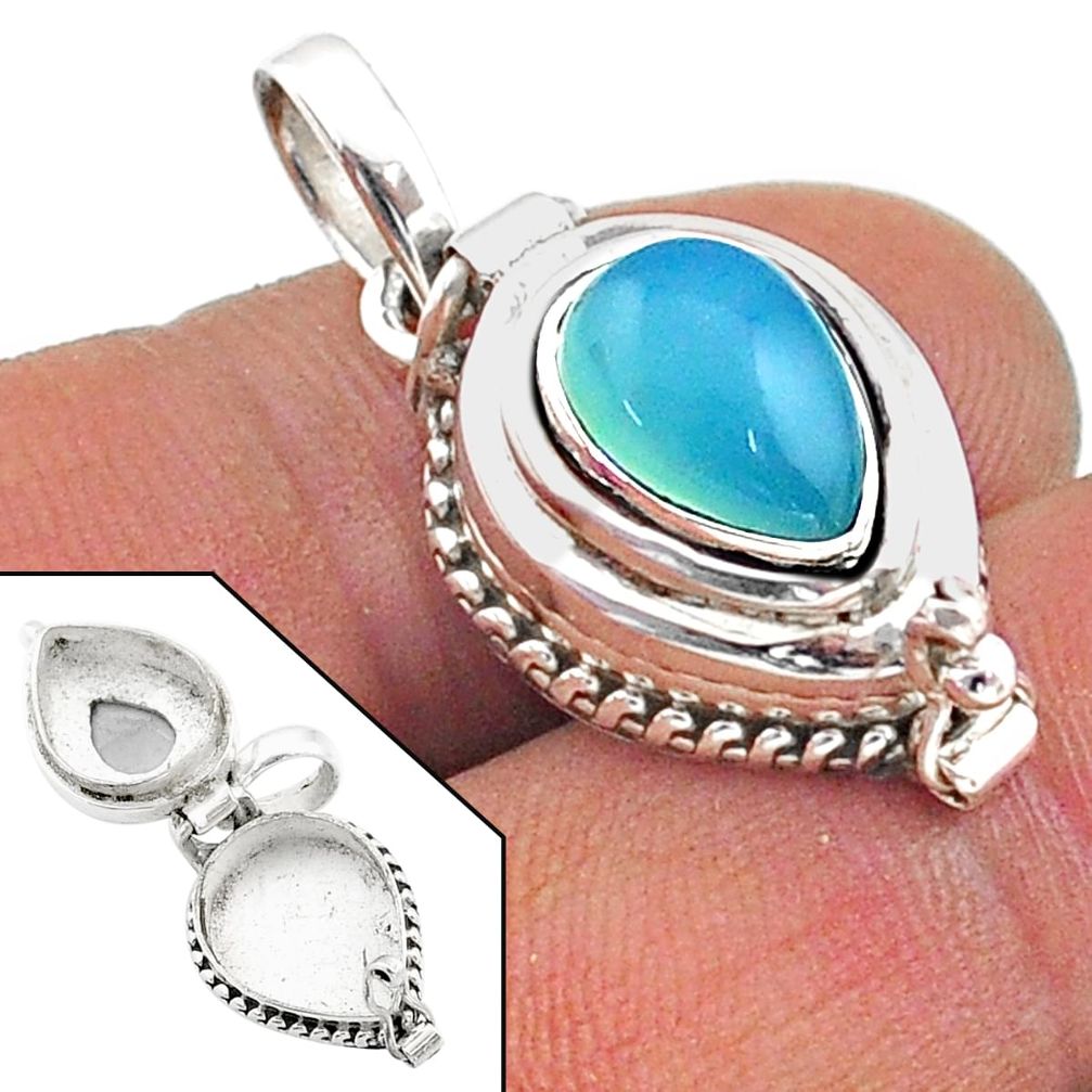 925 sterling silver 2.41cts natural blue chalcedony poison box pendant t73629