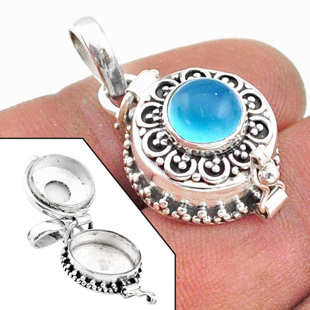 925 sterling silver 3.08cts natural blue chalcedony poison box pendant t73633