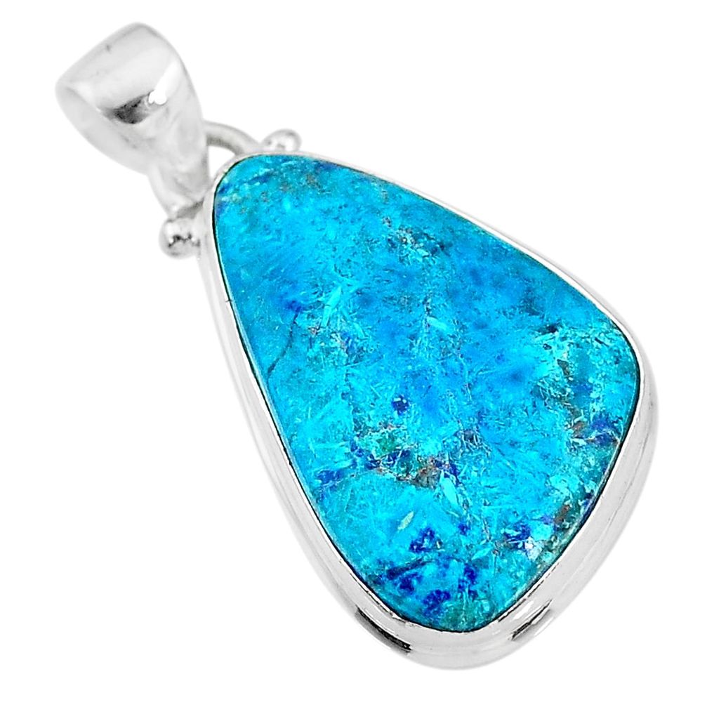 925 sterling silver 13.67cts natural blue chrysocolla fancy shape pendant t4133