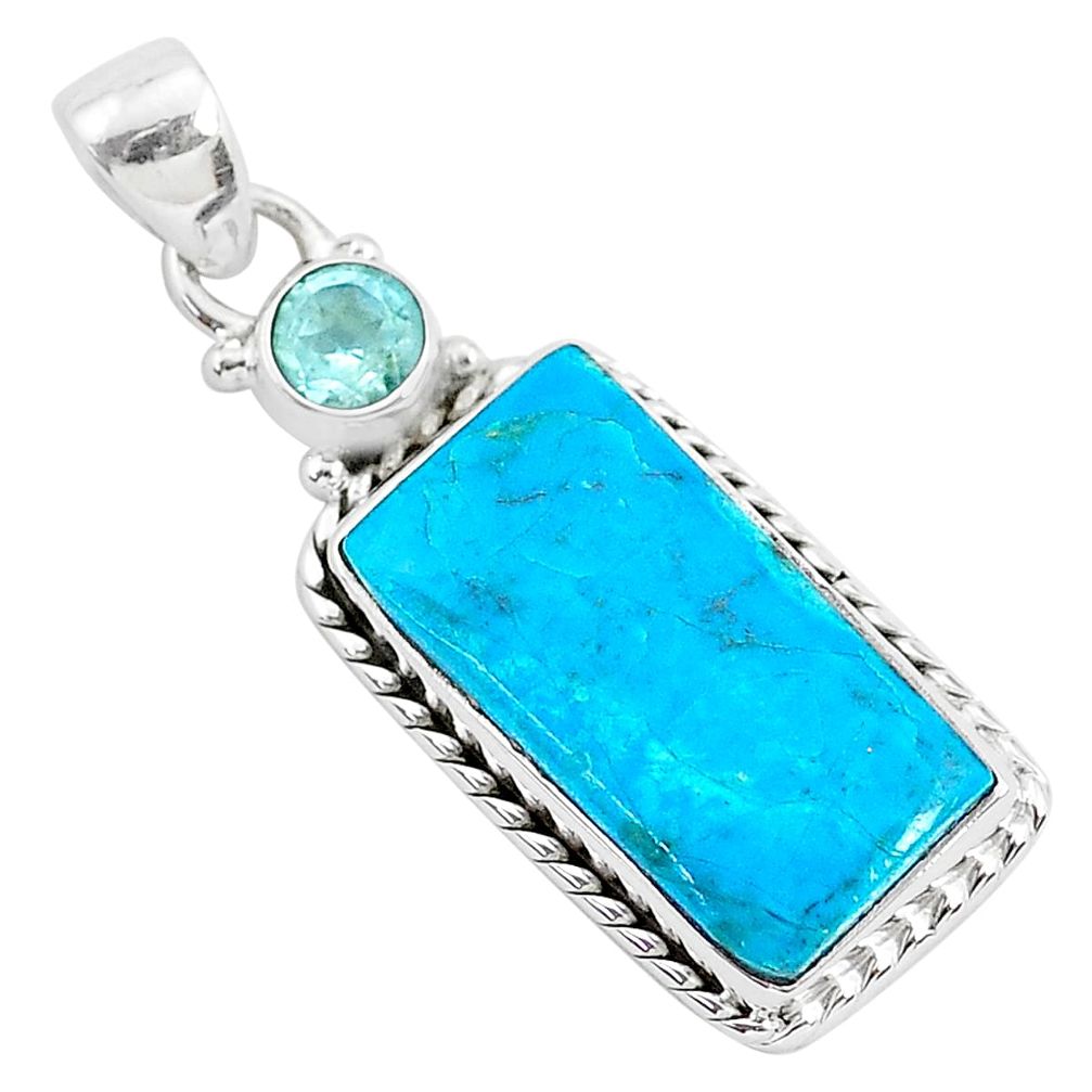 925 sterling silver 12.58cts natural blue chrysocolla topaz pendant r94380