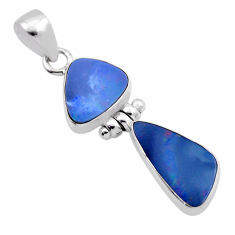 925 sterling silver 4.89cts natural blue doublet opal australian pendant n21270