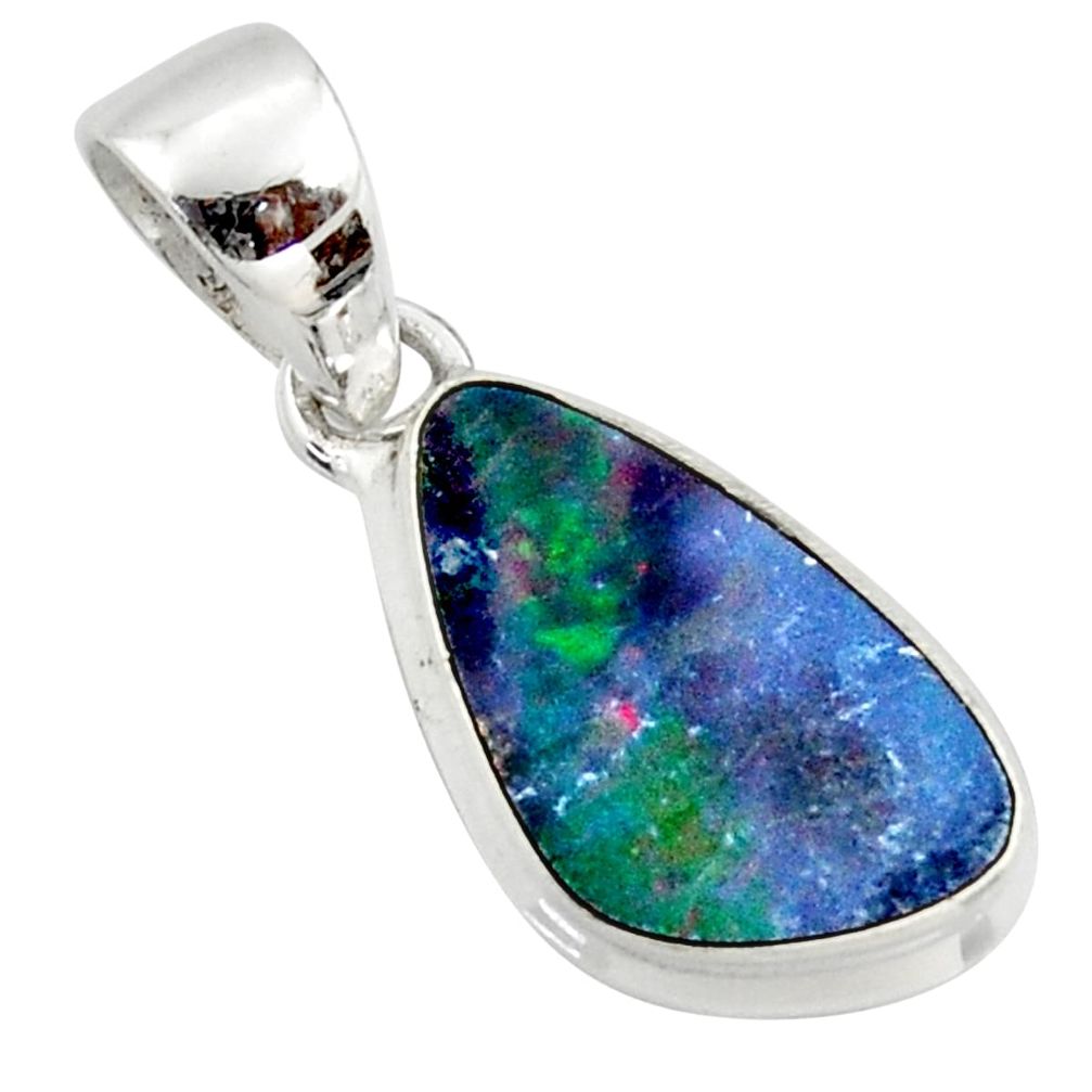 925 sterling silver 5.54cts natural blue doublet opal australian pendant r40047