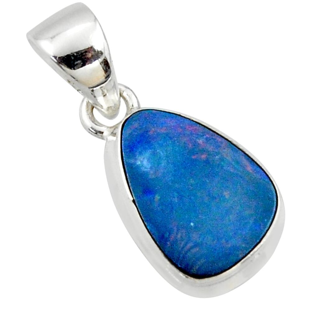 925 sterling silver 5.51cts natural blue doublet opal australian pendant r40054