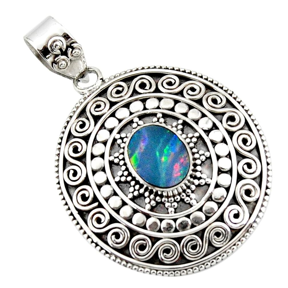 925 sterling silver 3.34cts natural blue doublet opal australian pendant r47024