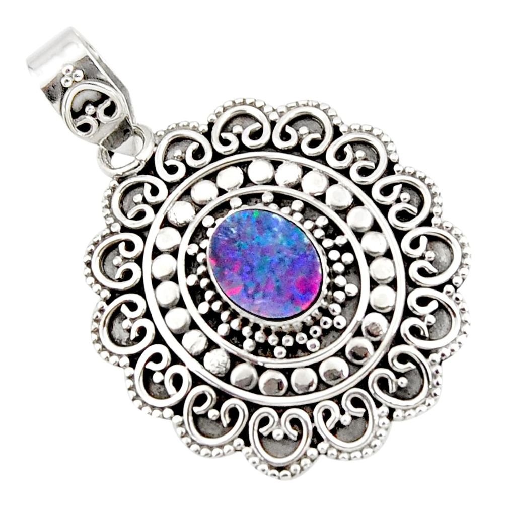 925 sterling silver 3.29cts natural blue doublet opal australian pendant r47038