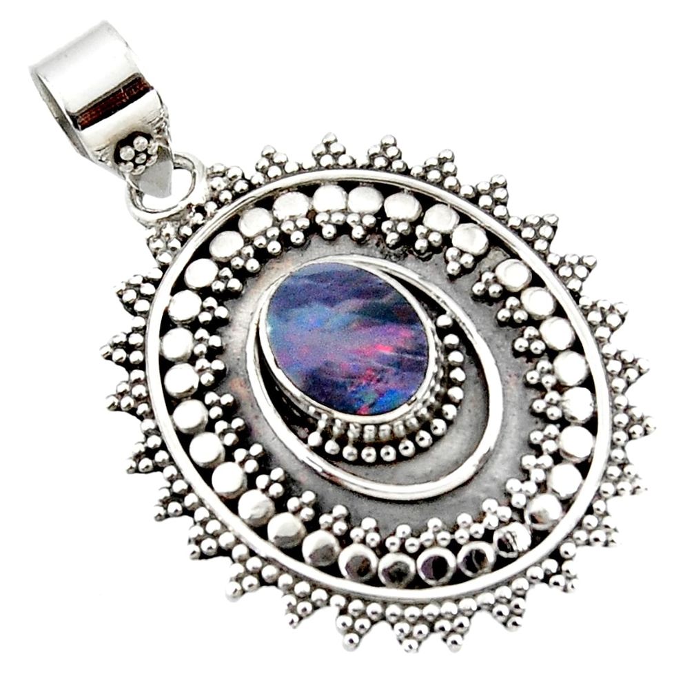 925 sterling silver 3.37cts natural blue doublet opal australian pendant r47044