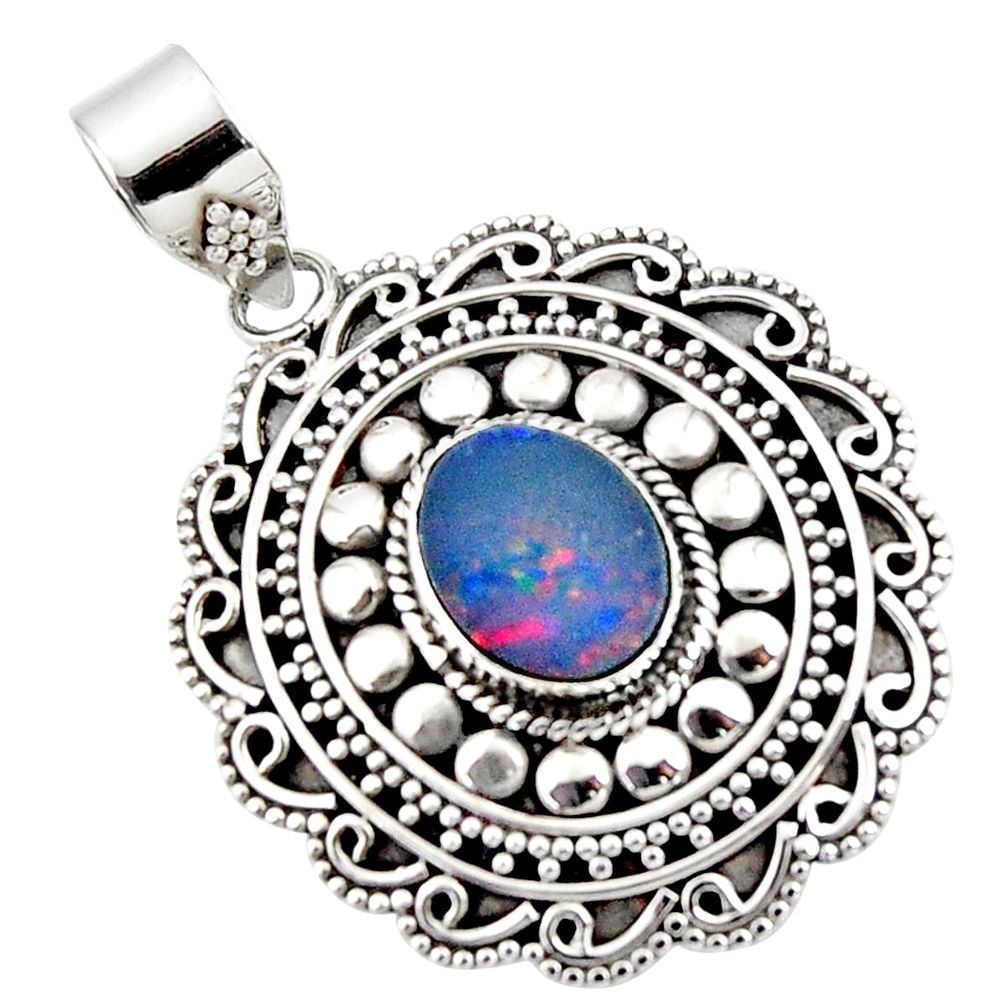 925 sterling silver 3.22cts natural blue doublet opal australian pendant r47053