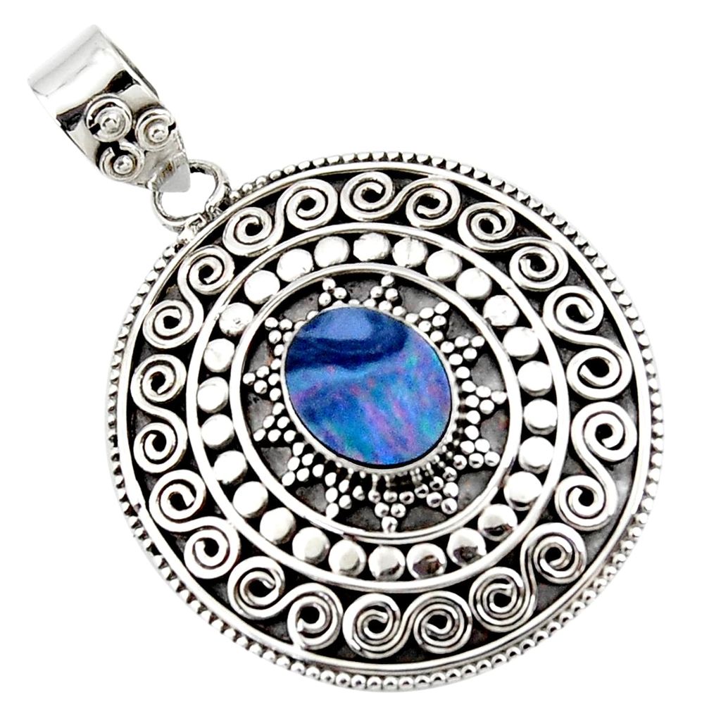 925 sterling silver 3.57cts natural blue doublet opal australian pendant r47059