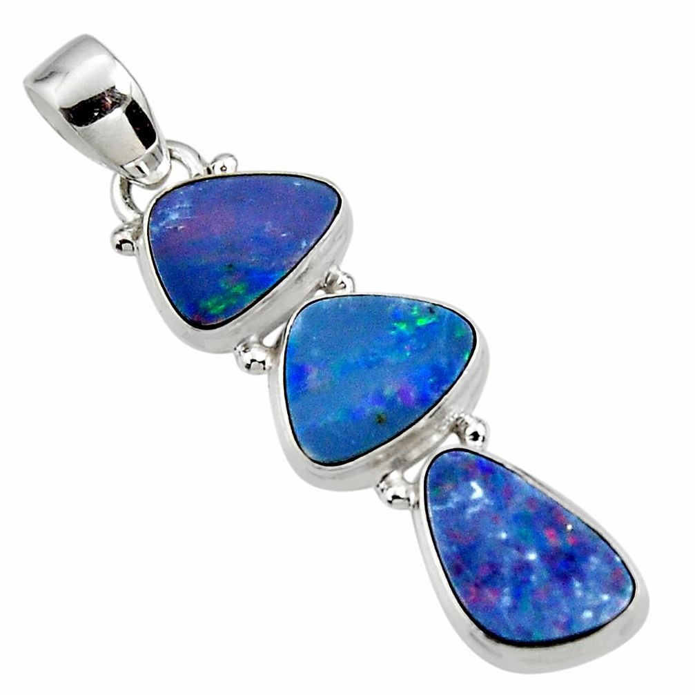 925 sterling silver 12.52cts natural blue doublet opal australian pendant r47146