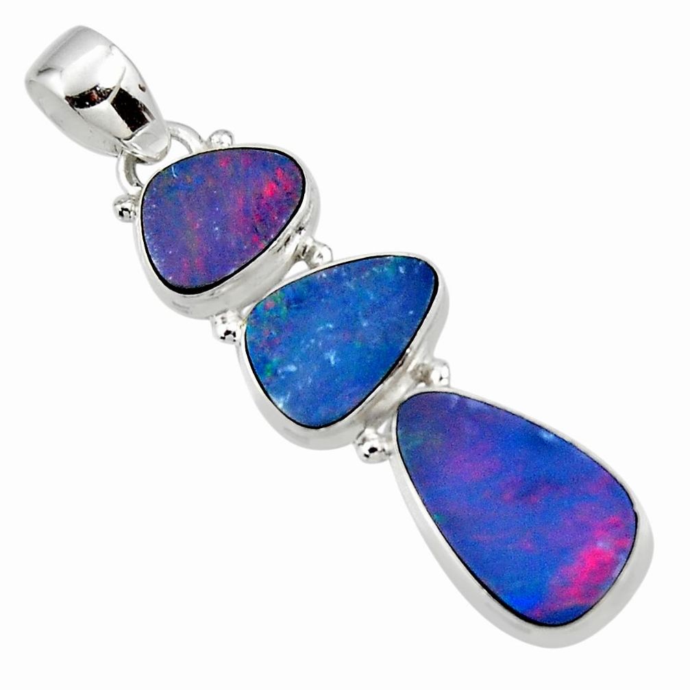 925 sterling silver 14.26cts natural blue doublet opal australian pendant r47149